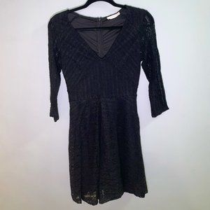 Black lace v-neck a-line dress